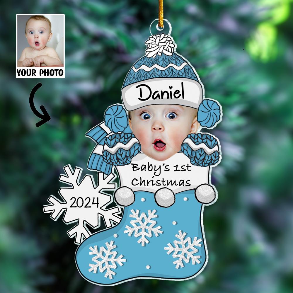 Baby First Christmas Customized Photo Baby Ornament - Personalized Acrylic Photo Ornament Gift for Newborn