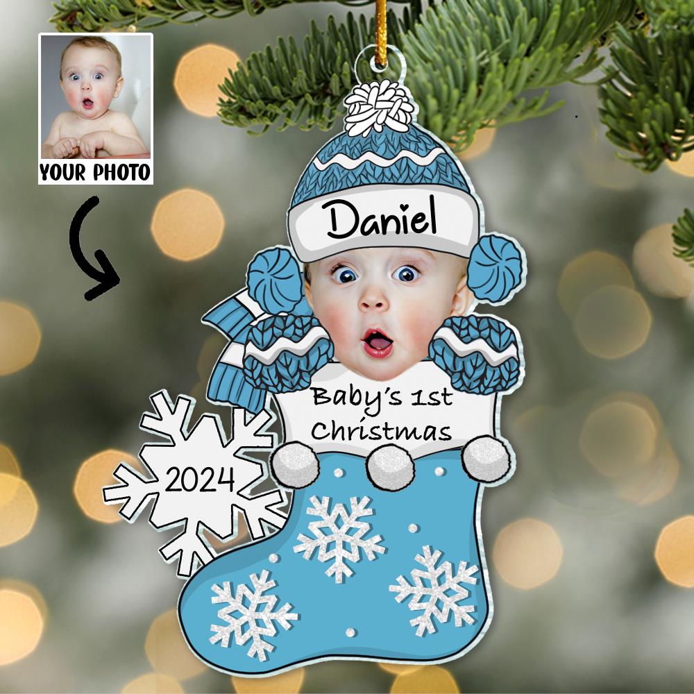 Baby First Christmas Customized Photo Baby Ornament - Personalized Acrylic Photo Ornament Gift for Newborn