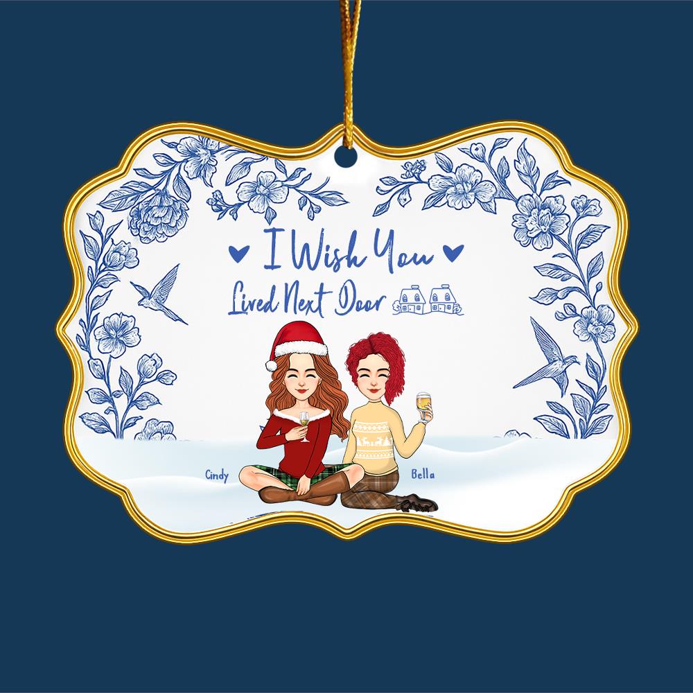 Personalized Toile De Jouy Style Acrylic Medallion Ornament - I Wish You Lived Next Door Gift For Family Besties, Best Friends