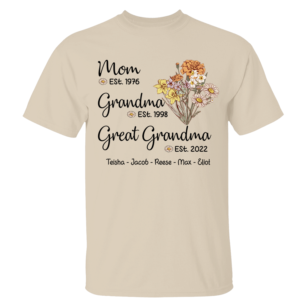 Personalized Wildflower Mom Est Grandma Est Great Grandma Est ,Mother's Day Gift