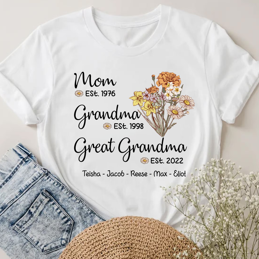 Personalized Wildflower Mom Est Grandma Est Great Grandma Est ,Mother's Day Gift