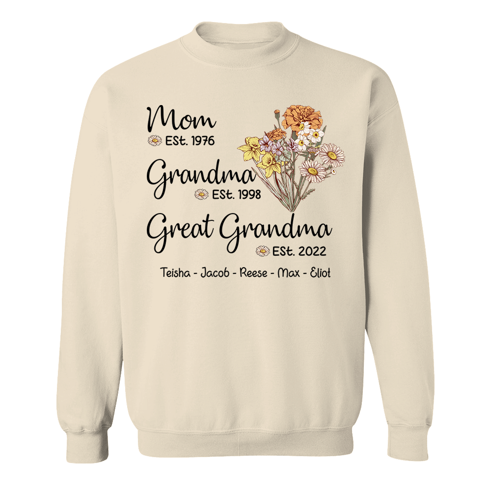 Personalized Wildflower Mom Est Grandma Est Great Grandma Est ,Mother's Day Gift
