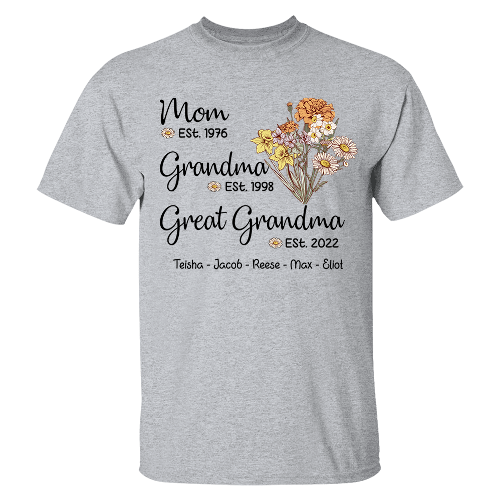 Personalized Wildflower Mom Est Grandma Est Great Grandma Est ,Mother's Day Gift