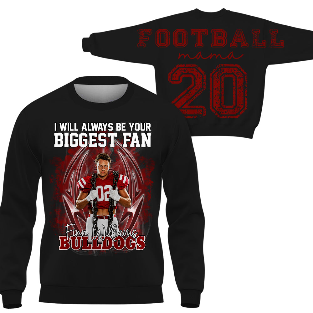Personalized I Will Always Be Your Biggest Fan, Custom Photo Football Player Name Number, Oversized Back Print & Sleeve Detail, Gift For Gameday Football Mom MI209 T24
