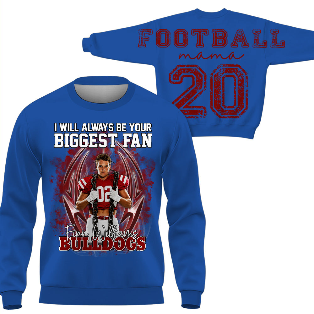 Personalized I Will Always Be Your Biggest Fan, Custom Photo Football Player Name Number, Oversized Back Print & Sleeve Detail, Gift For Gameday Football Mom MI209 T24
