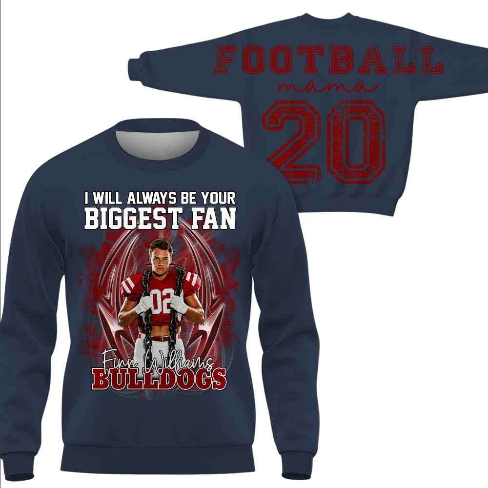 Personalized I Will Always Be Your Biggest Fan, Custom Photo Football Player Name Number, Oversized Back Print & Sleeve Detail, Gift For Gameday Football Mom MI209 T24
