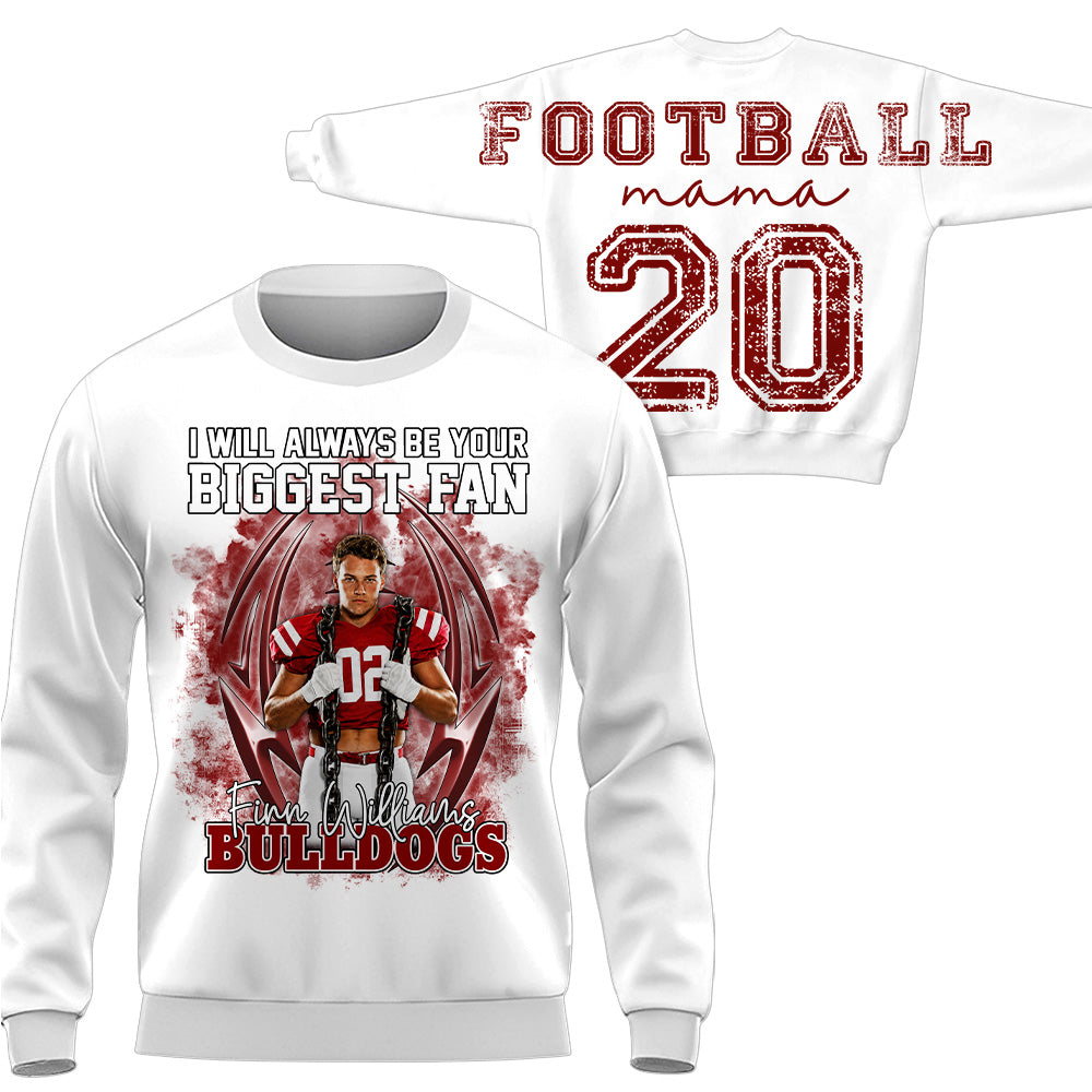 Personalized I Will Always Be Your Biggest Fan, Custom Photo Football Player Name Number, Oversized Back Print & Sleeve Detail, Gift For Gameday Football Mom MI209 T24