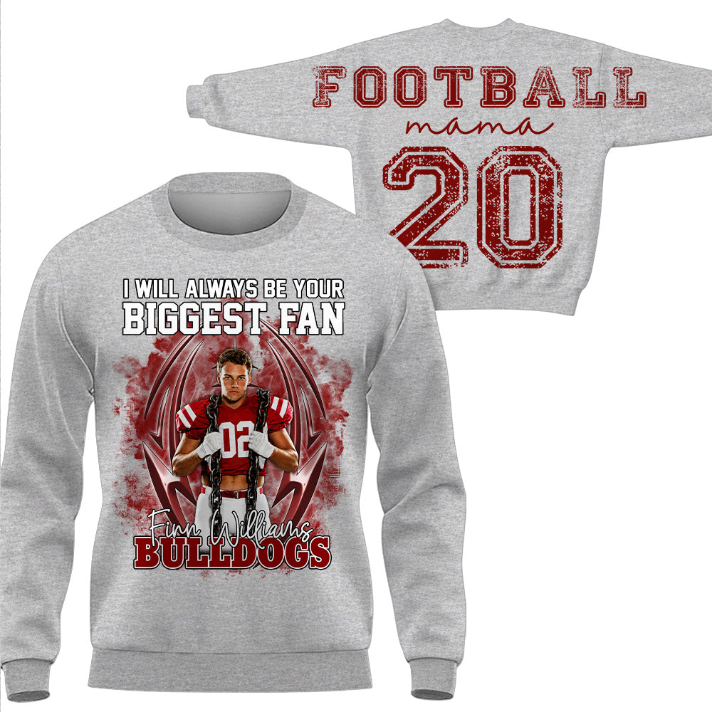 Personalized I Will Always Be Your Biggest Fan, Custom Photo Football Player Name Number, Oversized Back Print & Sleeve Detail, Gift For Gameday Football Mom MI209 T24