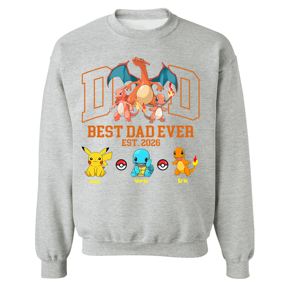 PokeDad Best Dad Ever, Personalized Pokemon Dad Shirt with Custom Kids Name, Gift For Dad, Gift For Grandpa MI209 T24- 05.08.2026