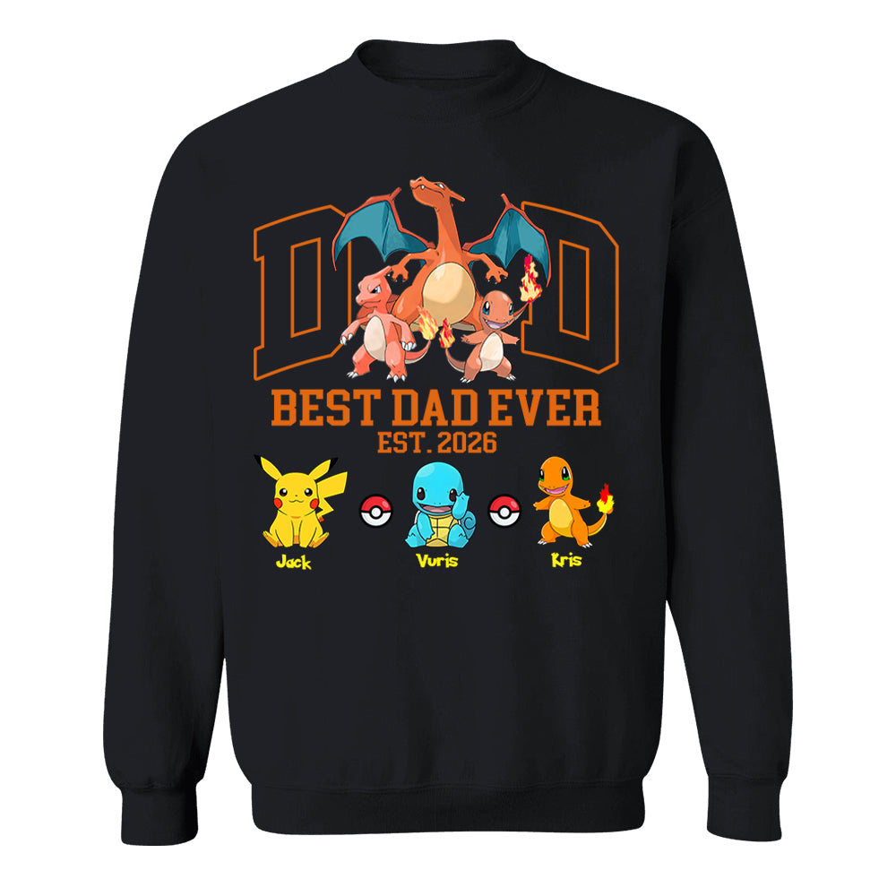 PokeDad Best Dad Ever, Personalized Pokemon Dad Shirt with Custom Kids Name, Gift For Dad, Gift For Grandpa MI209 T24- 05.08.2026