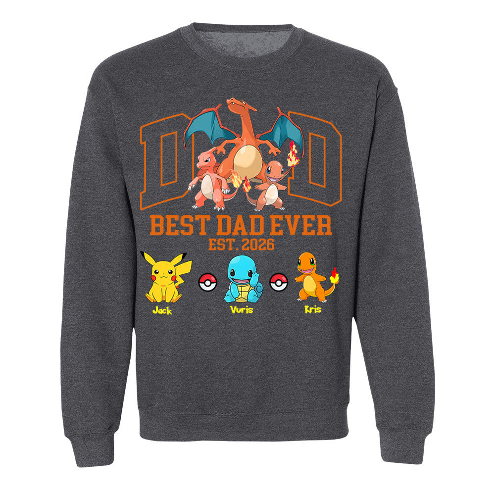 PokeDad Best Dad Ever, Personalized Pokemon Dad Shirt with Custom Kids Name, Gift For Dad, Gift For Grandpa MI209 T24- 05.08.2026