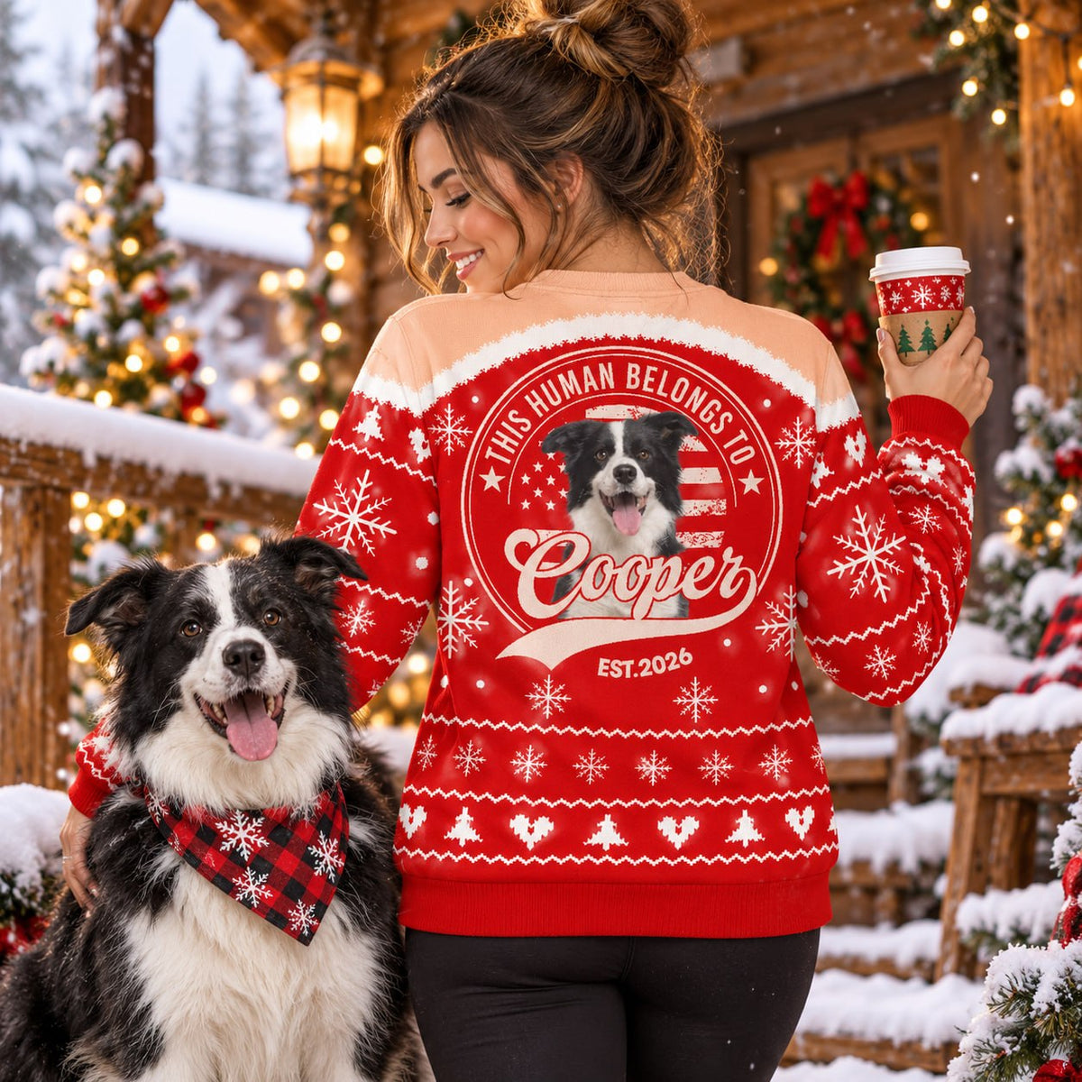 Personalized This Human Belongs To Christmas All Over Print Shirts, Custom Photo Dog Gift For Dog Lovers T1807 VH01 KL07