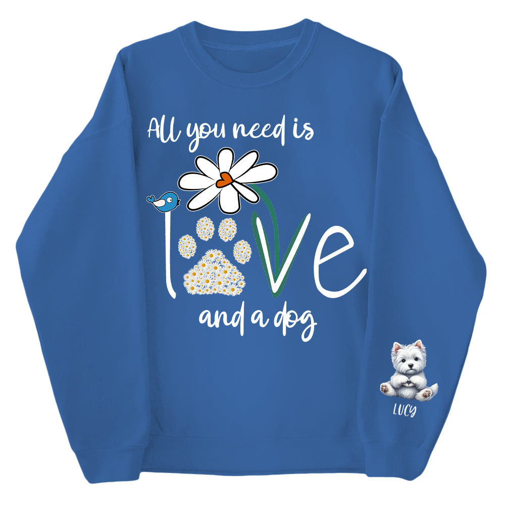 Personalized All You Need Is Love And A Your Dog Named Shirt - Dogs Giving Heart Hand Sign Cute Art Shirt For Dog Lovers