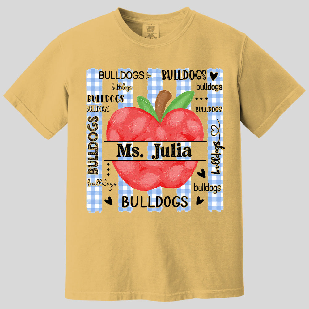 Personalized Bulldogs Teacher Apple Shirt – Custom Teacher Name Back to School T-Shirt Na02 Pt99