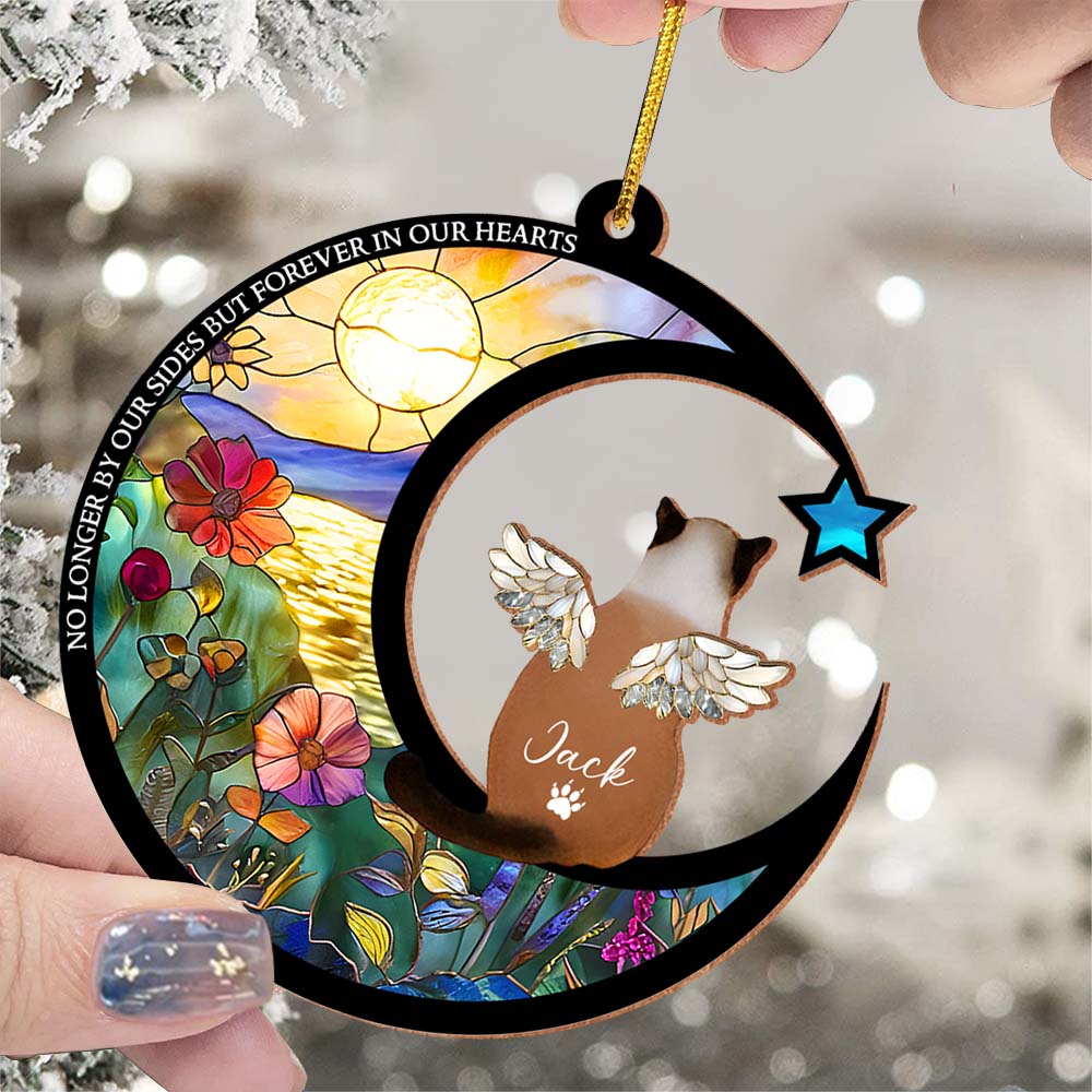 Custom No Longer By Our Sides But Forever In Our Hearts Pet Memorial Suncatcher