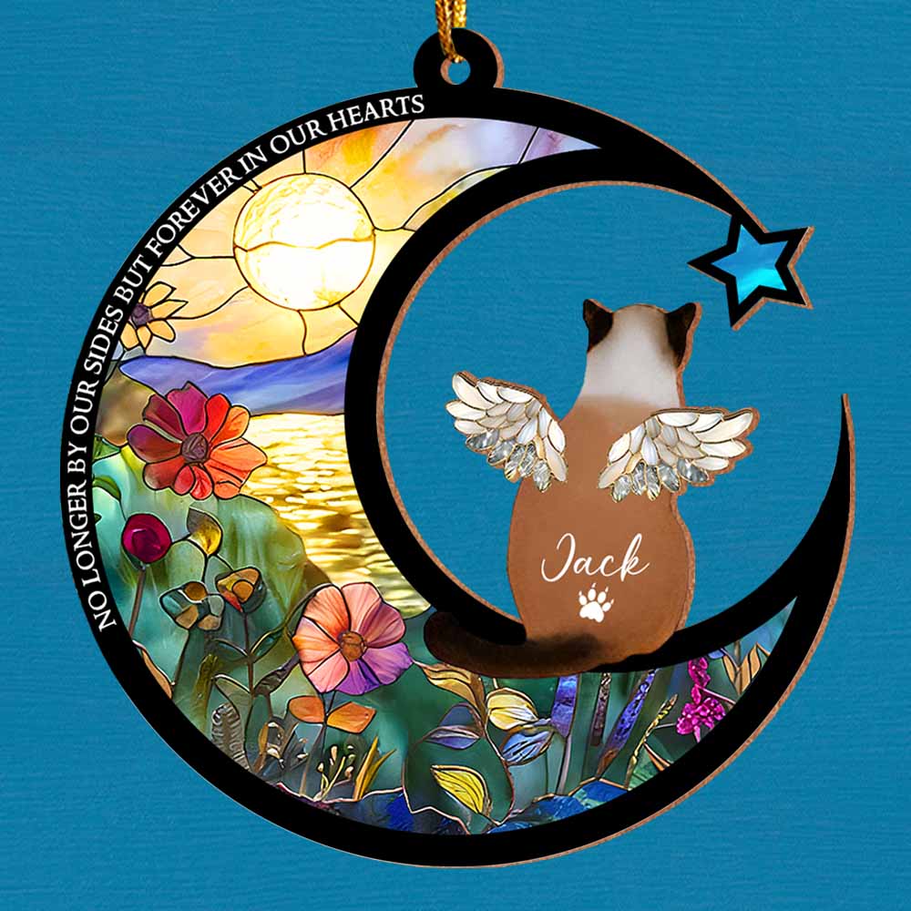 Custom No Longer By Our Sides But Forever In Our Hearts Pet Memorial Suncatcher