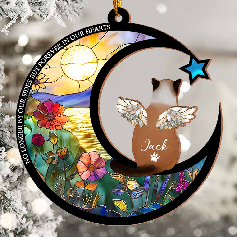 Custom No Longer By Our Sides But Forever In Our Hearts Pet Memorial Suncatcher