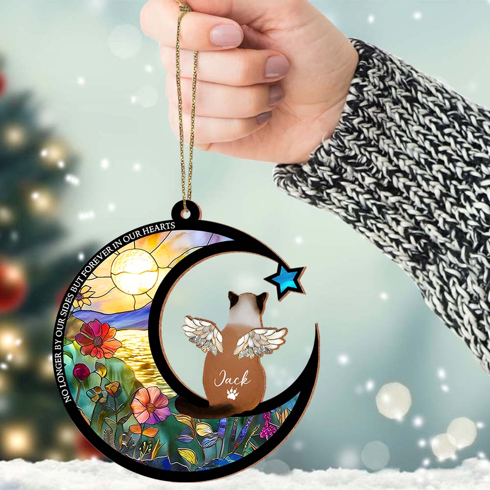 Custom No Longer By Our Sides But Forever In Our Hearts Pet Memorial Suncatcher