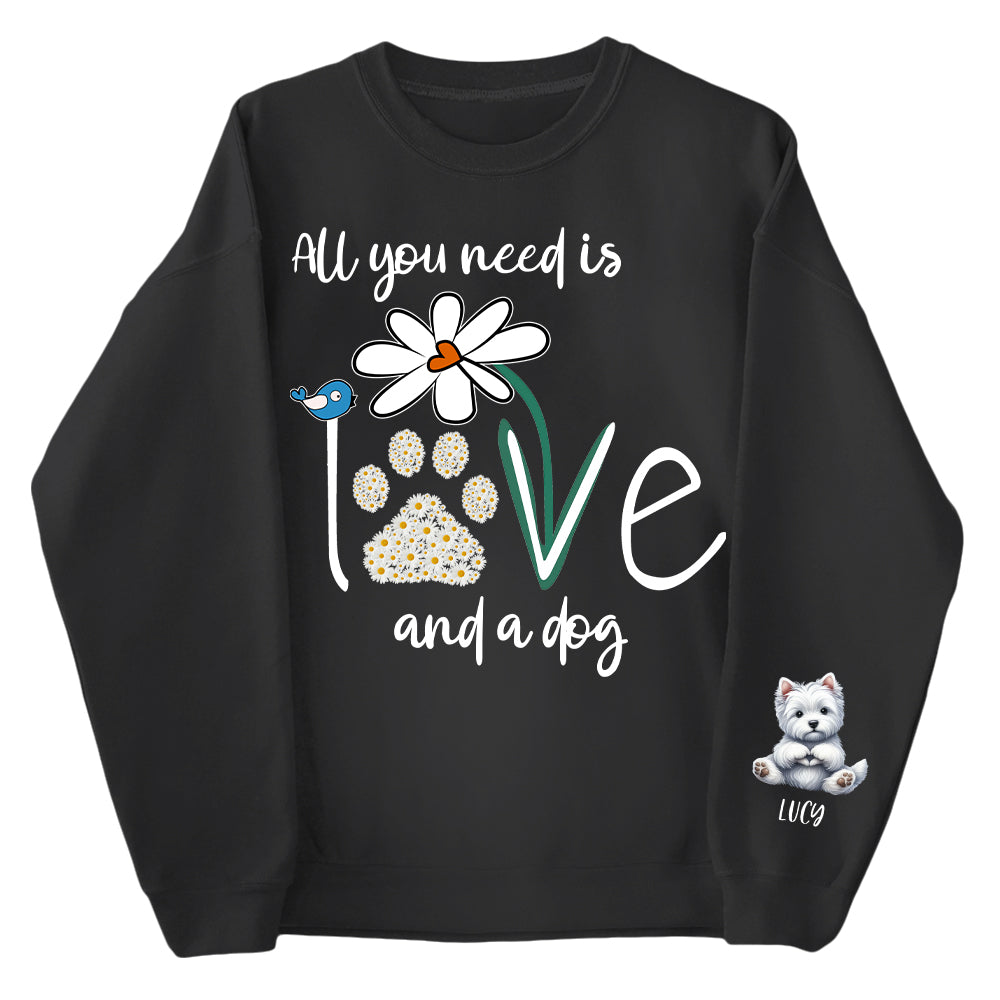 Personalized All You Need Is Love And A Your Dog Named Shirt - Dogs Giving Heart Hand Sign Cute Art Shirt For Dog Lovers