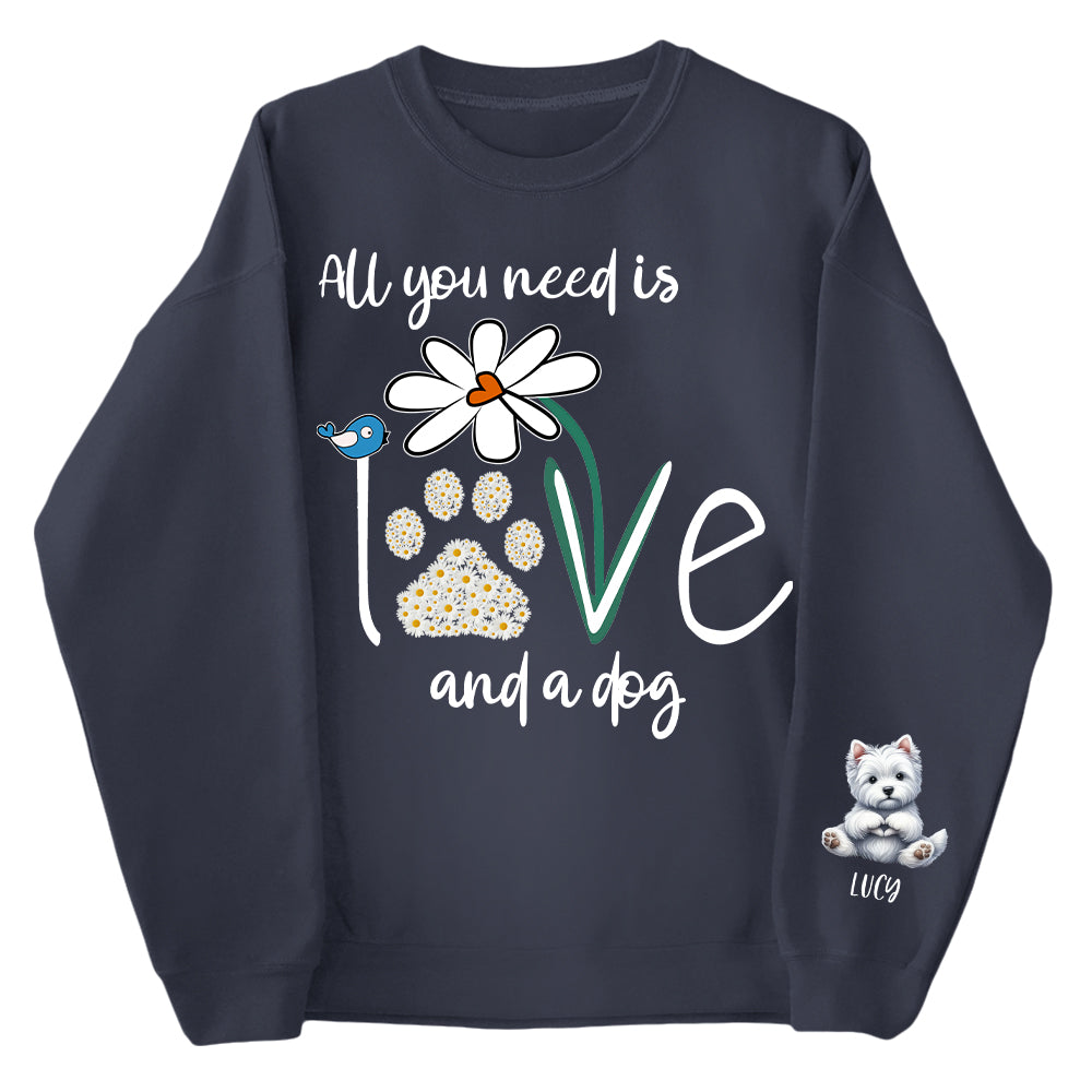 Personalized All You Need Is Love And A Your Dog Named Shirt - Dogs Giving Heart Hand Sign Cute Art Shirt For Dog Lovers