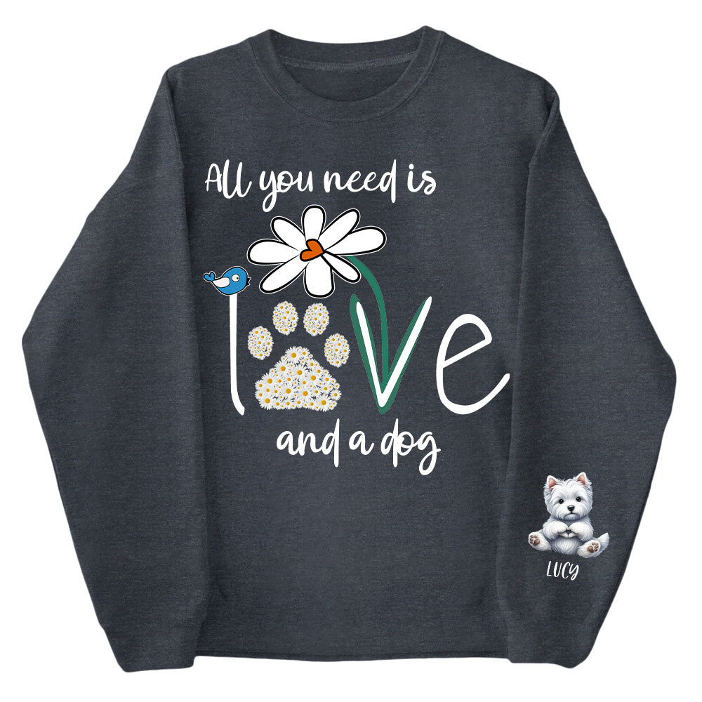 Personalized All You Need Is Love And A Your Dog Named Shirt - Dogs Giving Heart Hand Sign Cute Art Shirt For Dog Lovers