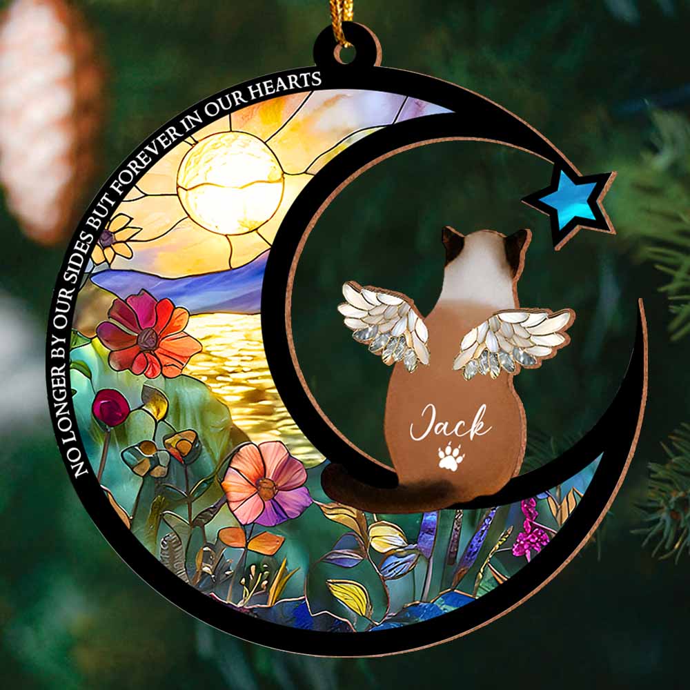 Custom No Longer By Our Sides But Forever In Our Hearts Pet Memorial Suncatcher