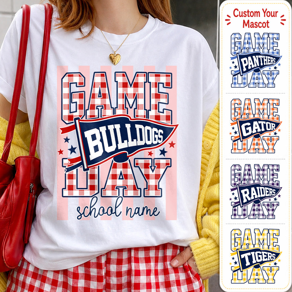 Game Day Striped School Mascot Shirt, Personalized Football School Spirit, Gifts For Teacher Student MI209 Hv01