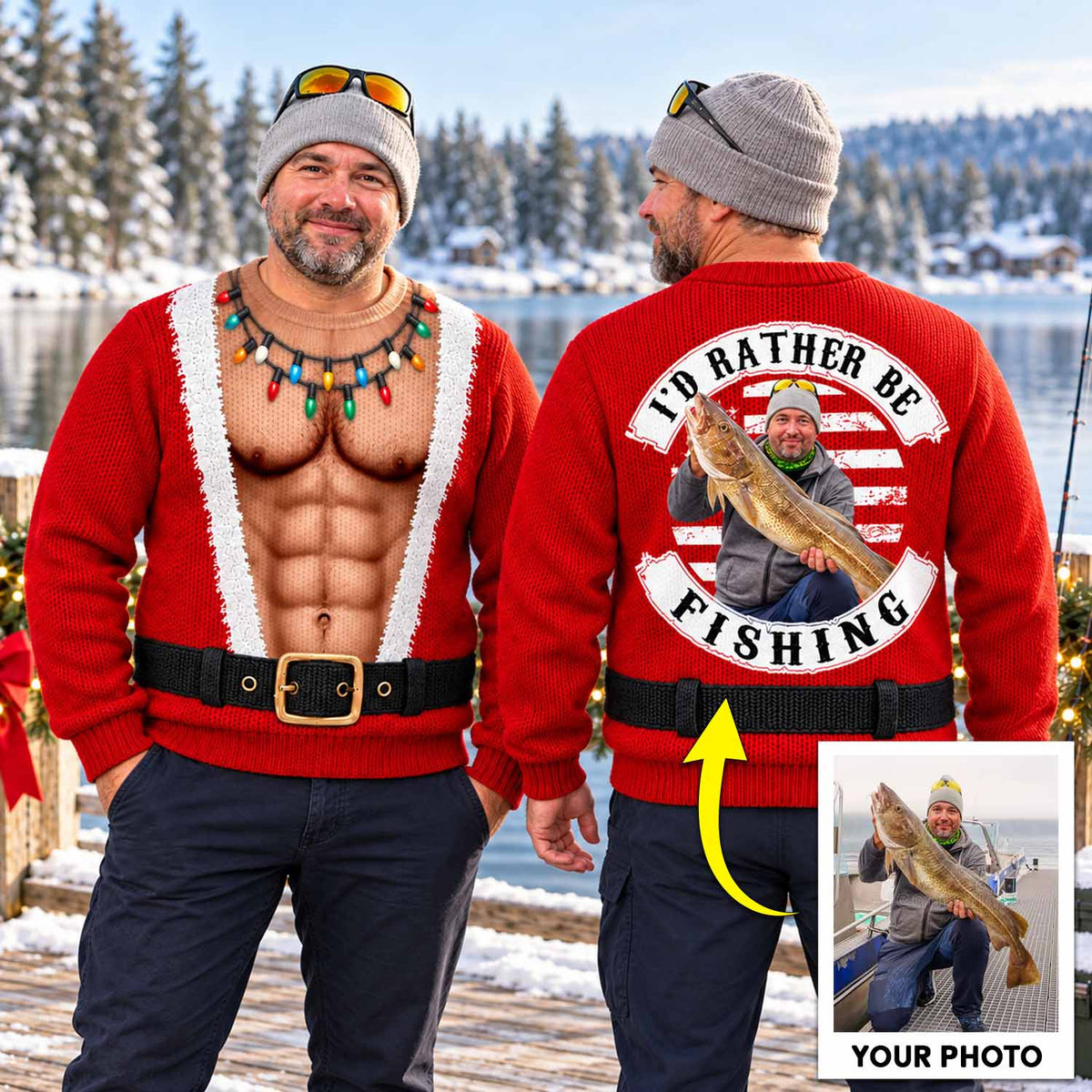 Personalized Photo I'd Rather Be Fishing Ugly Sweater, Funny Gift For Fishing Lovers L0411 VH01 TL06