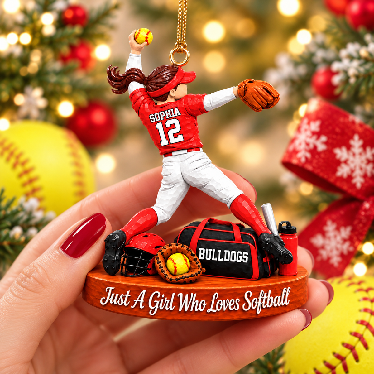 Just A Girl Who Loves Softball, Personalized Softball Ornament, Custom Player Name Gift, Gift For Softball Players Softball Lover Ver3 MI209 Hv01