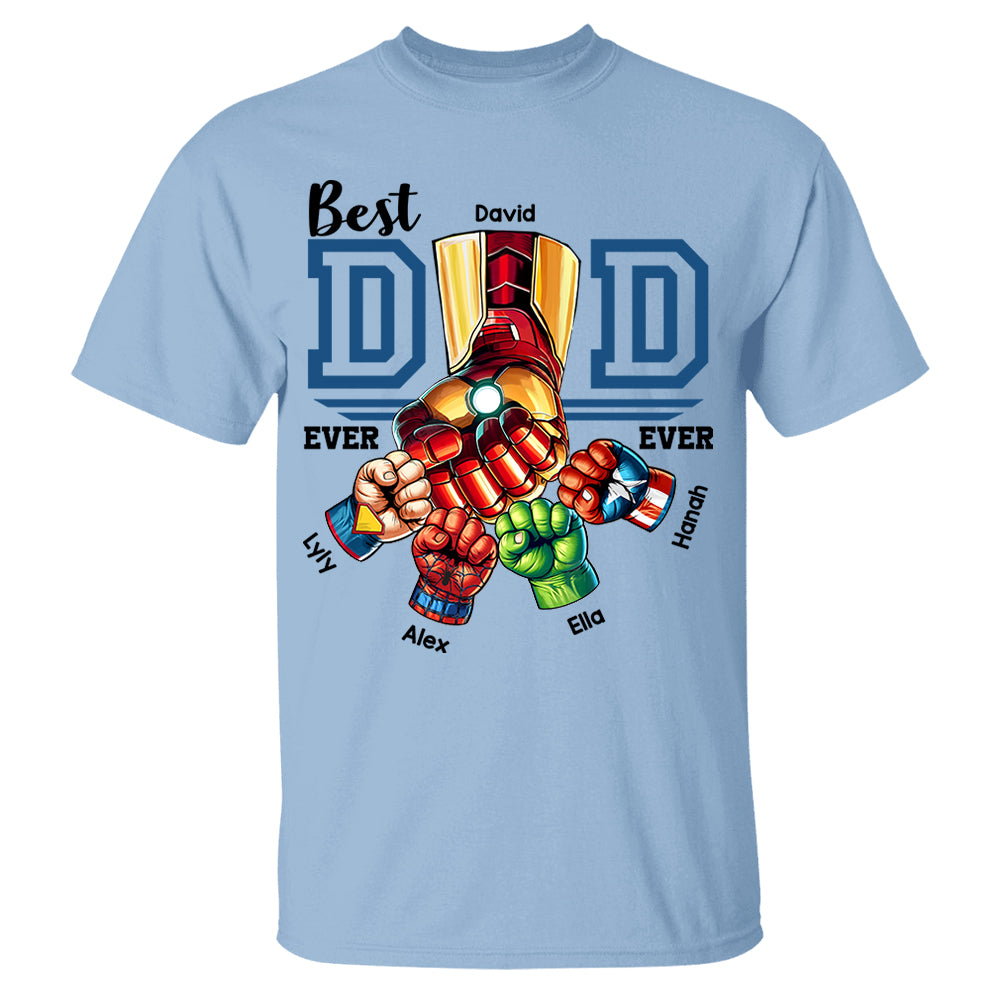 Best Dad Ever Personalized Shirt - Super Father's Day Fist Bump Custom Gift - Father's Day Best Dad Ever - Custom Name Hand Kid Names Gift