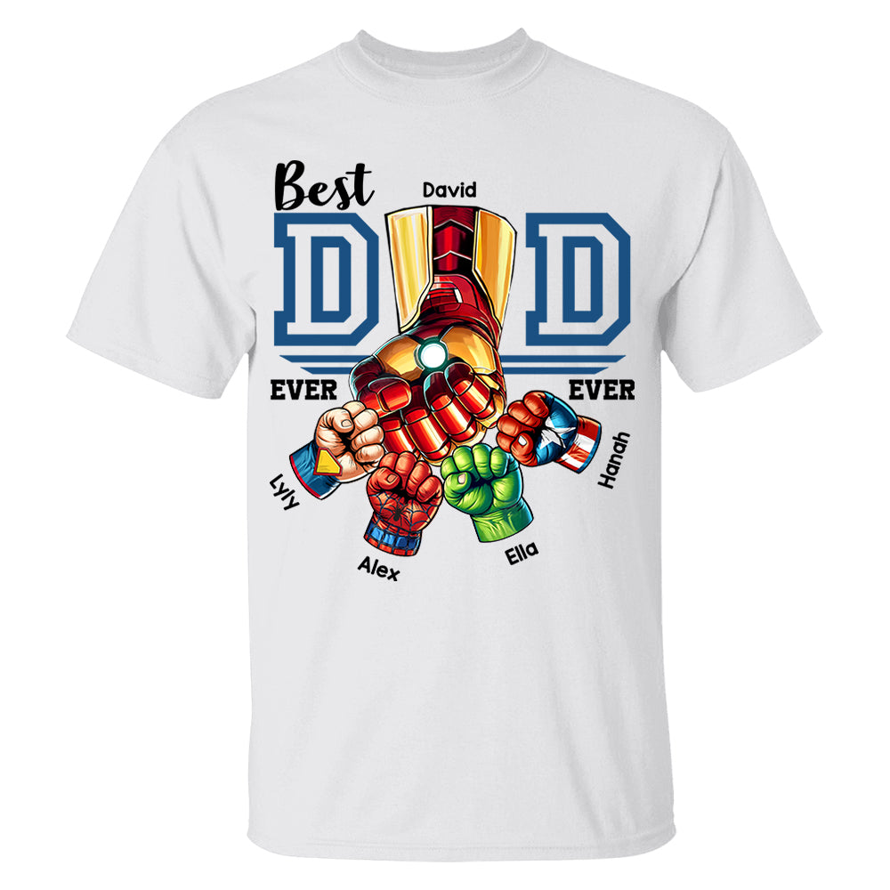 Best Dad Ever Personalized Shirt - Super Father's Day Fist Bump Custom Gift - Father's Day Best Dad Ever - Custom Name Hand Kid Names Gift