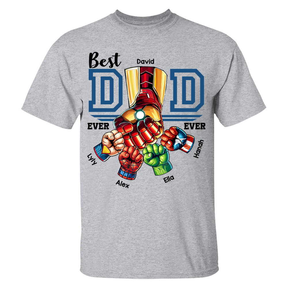 Best Dad Ever Personalized Shirt - Super Father's Day Fist Bump Custom Gift - Father's Day Best Dad Ever - Custom Name Hand Kid Names Gift