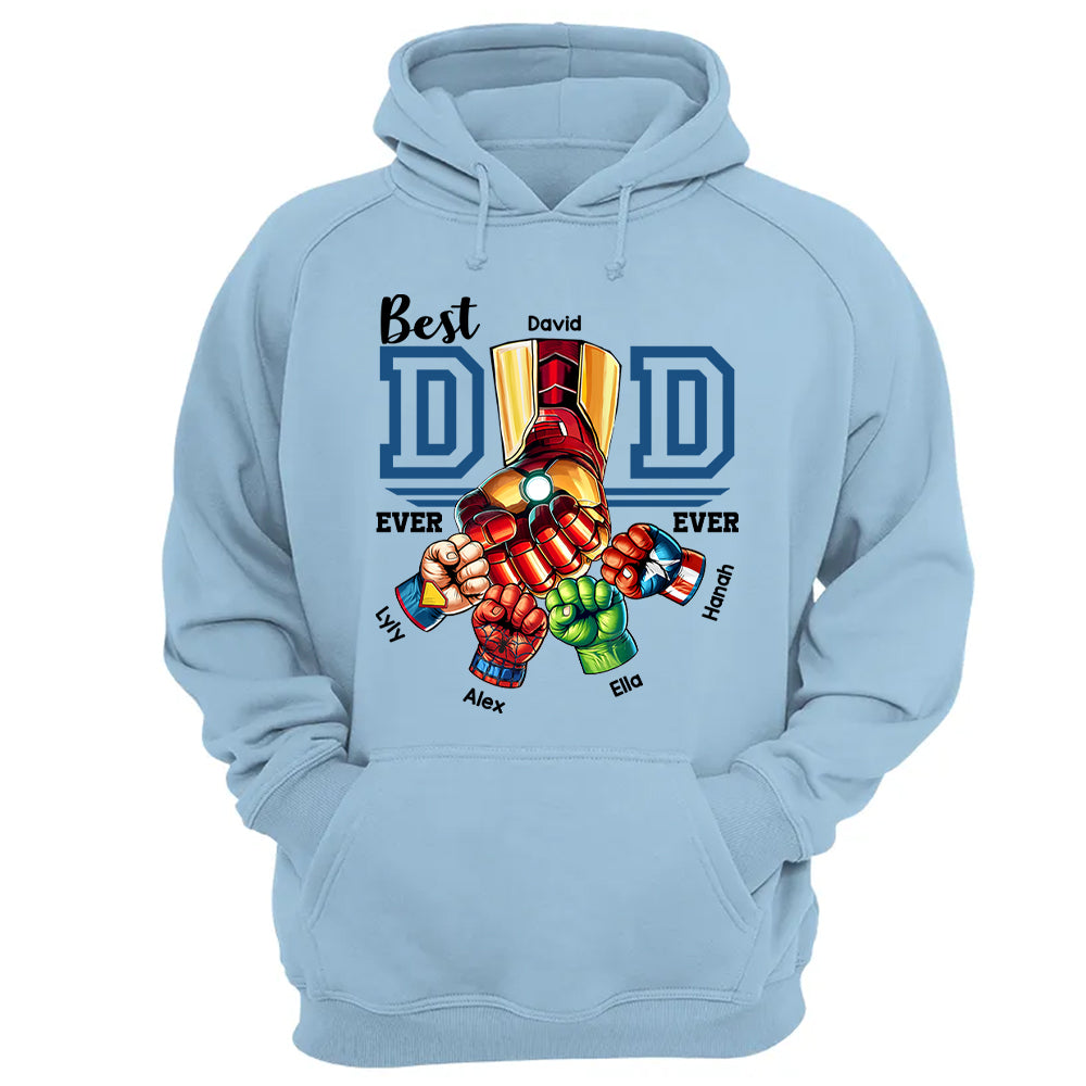 Best Dad Ever Personalized Shirt - Super Father's Day Fist Bump Custom Gift - Father's Day Best Dad Ever - Custom Name Hand Kid Names Gift