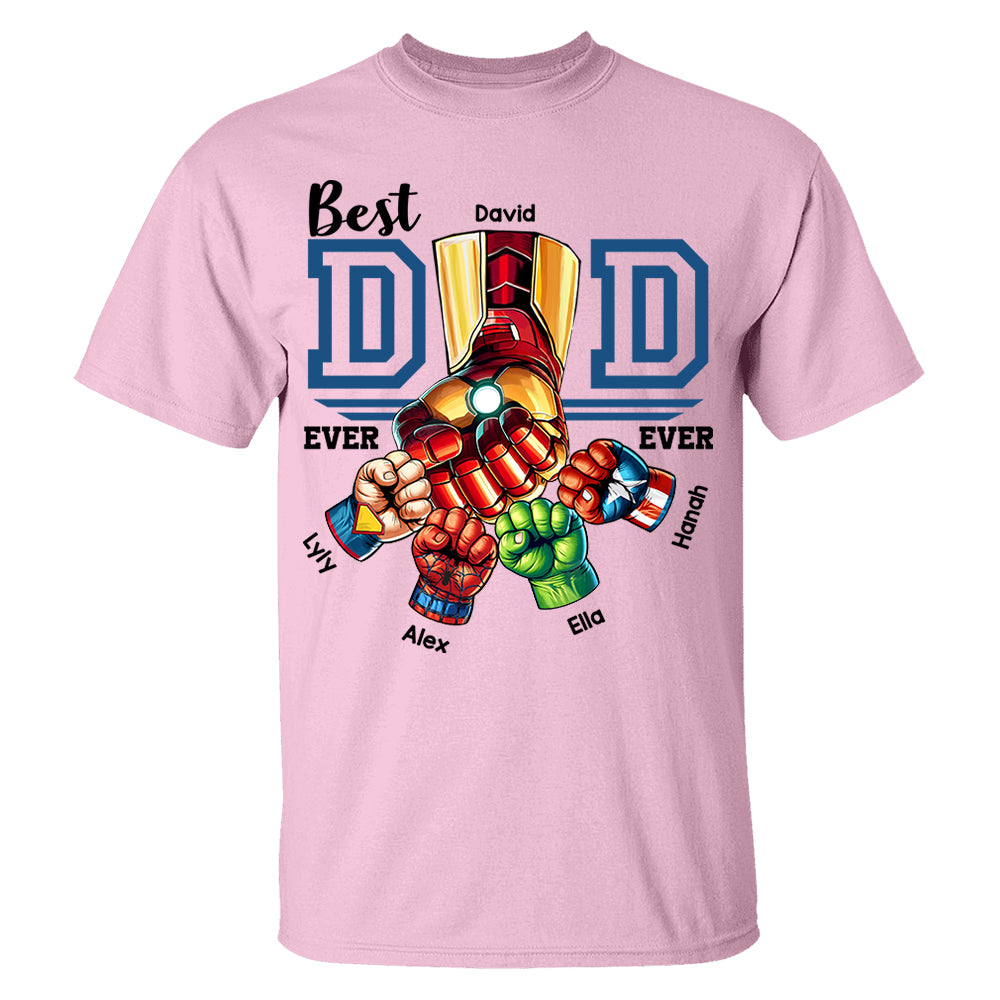 Best Dad Ever Personalized Shirt - Super Father's Day Fist Bump Custom Gift - Father's Day Best Dad Ever - Custom Name Hand Kid Names Gift