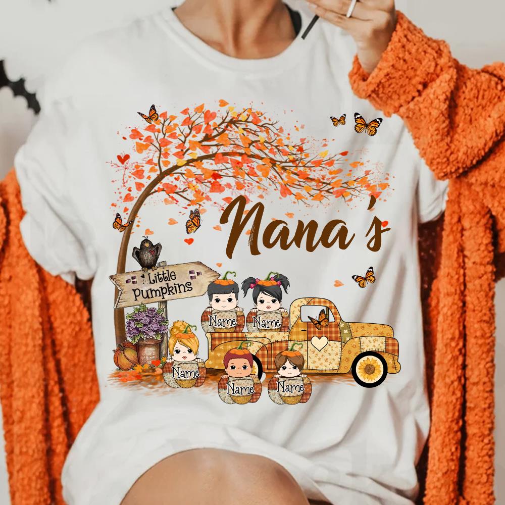 Autumn Grandma's Little Pumpkin Shirt - Personalized Shirt Family NA04 Nh00