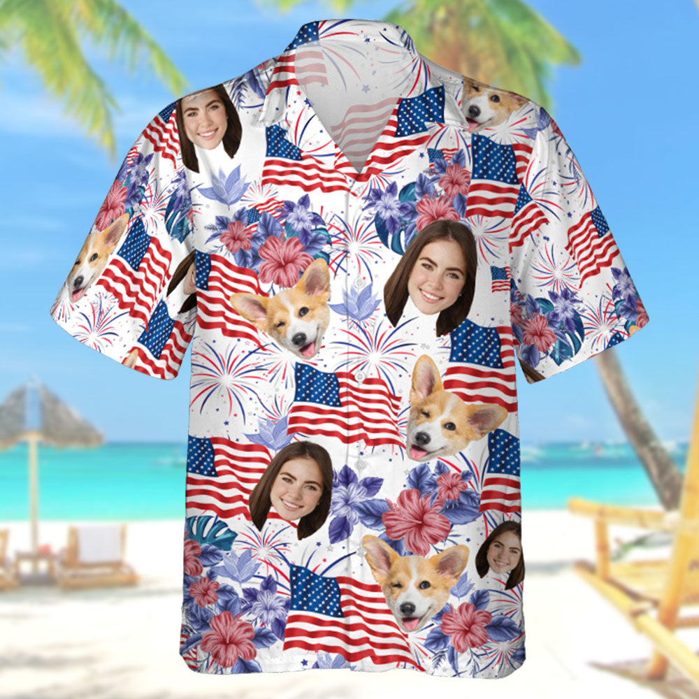 Personalized 4th Of July Hawaiian Shirt with Faces - Kt810
