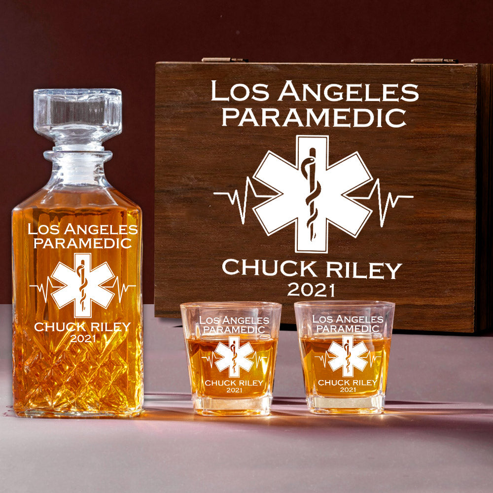 Custom EMS EMT Firefighter Decanter Set Custom Whiskey Decanter Set Paramedic Gift H2511