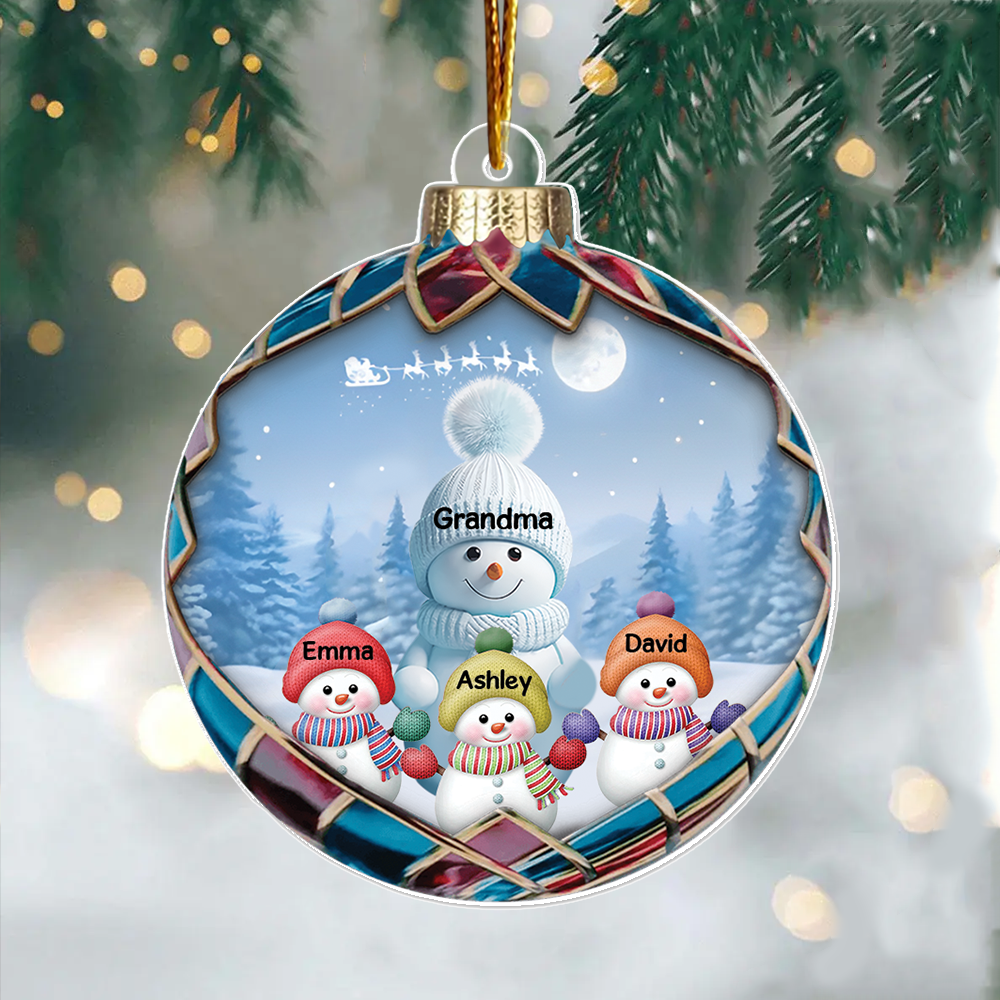 Realistic Christmas Blue Vibe Snowman Grandma Colorful Kids Personalized Acrylic Ornament, Unique Christmas Gift For Grandma Pa00