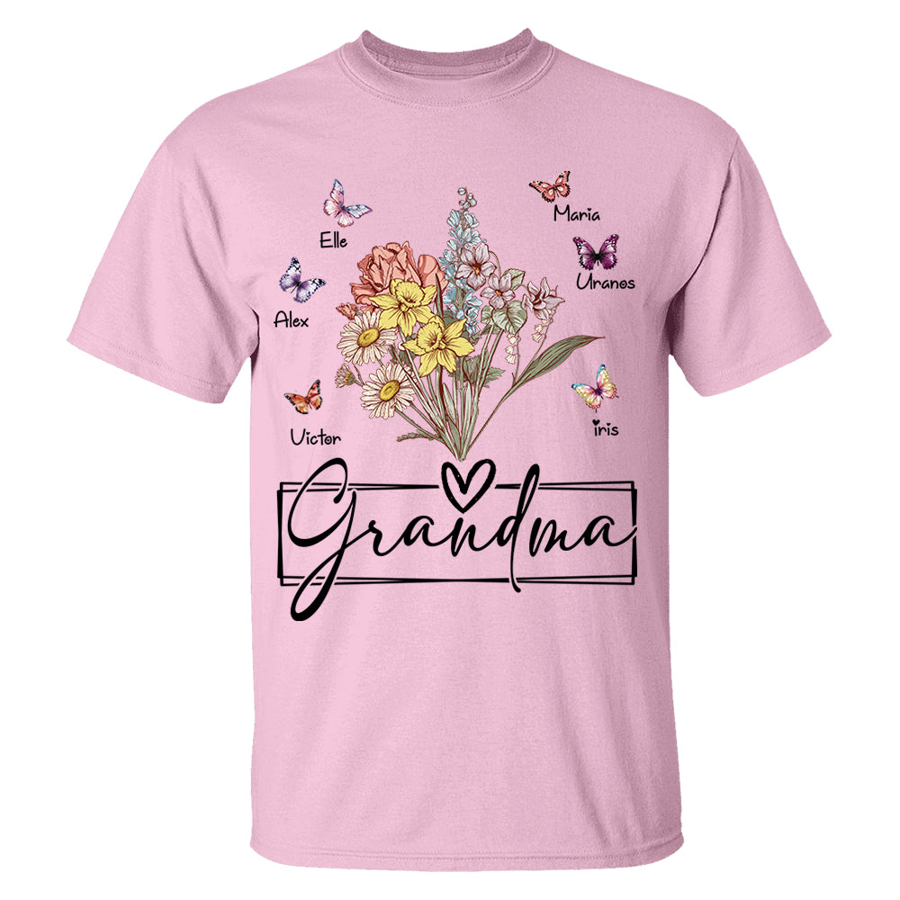 Personalized Wildflower Grandma And Butterfly Kids Shirt - Mother's Day Gift- 03.08.2026