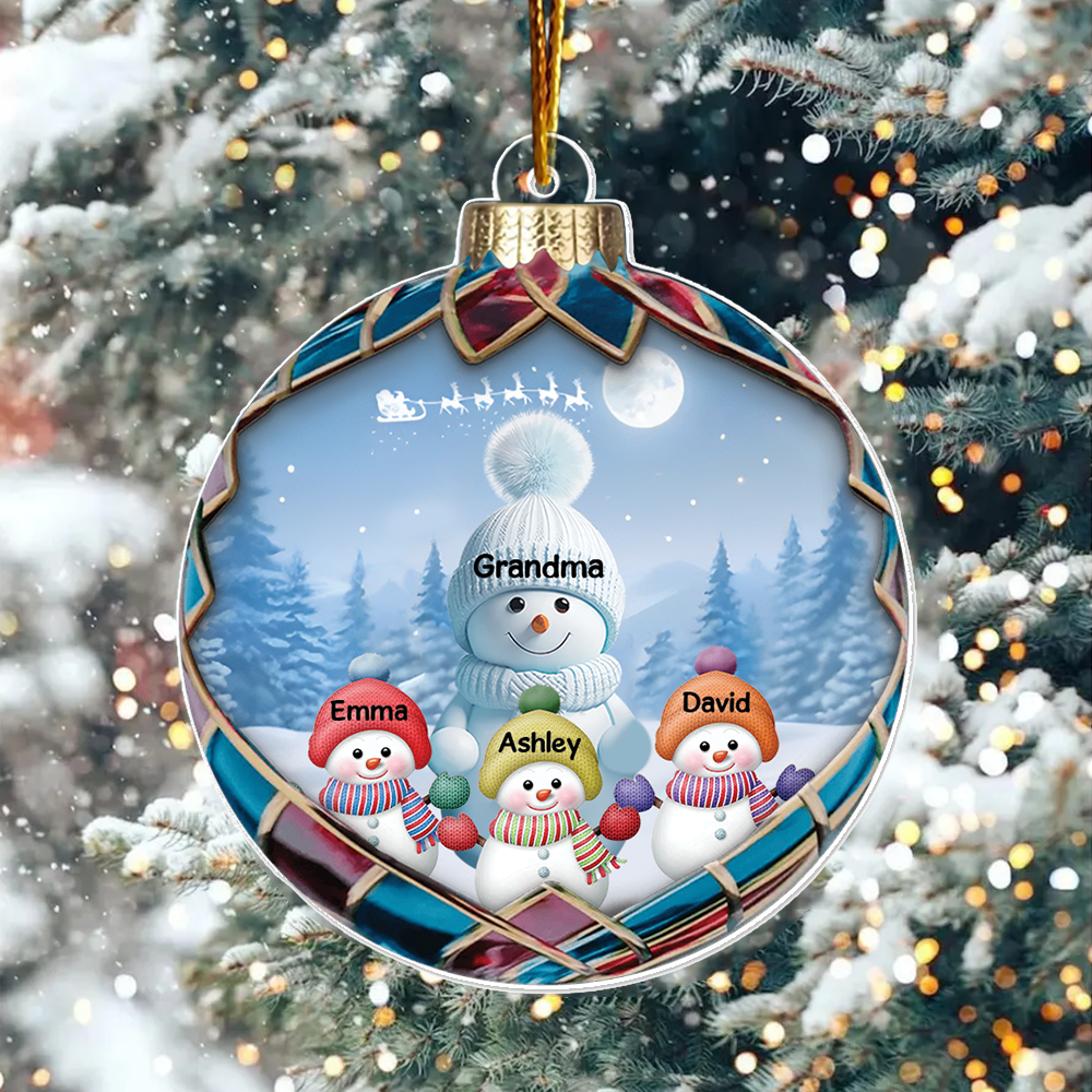 Realistic Christmas Blue Vibe Snowman Grandma Colorful Kids Personalized Acrylic Ornament, Unique Christmas Gift For Grandma Pa00