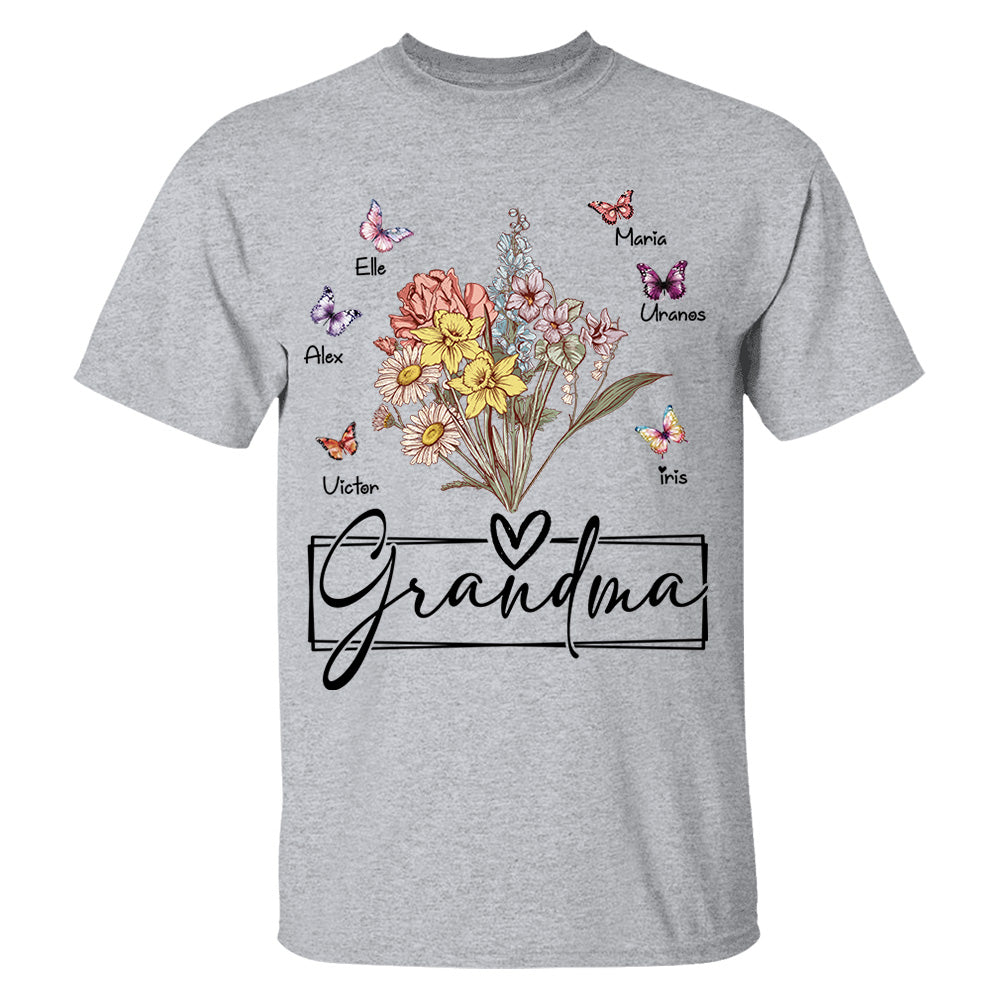 Personalized Wildflower Grandma And Butterfly Kids Shirt - Mother's Day Gift- 03.08.2026
