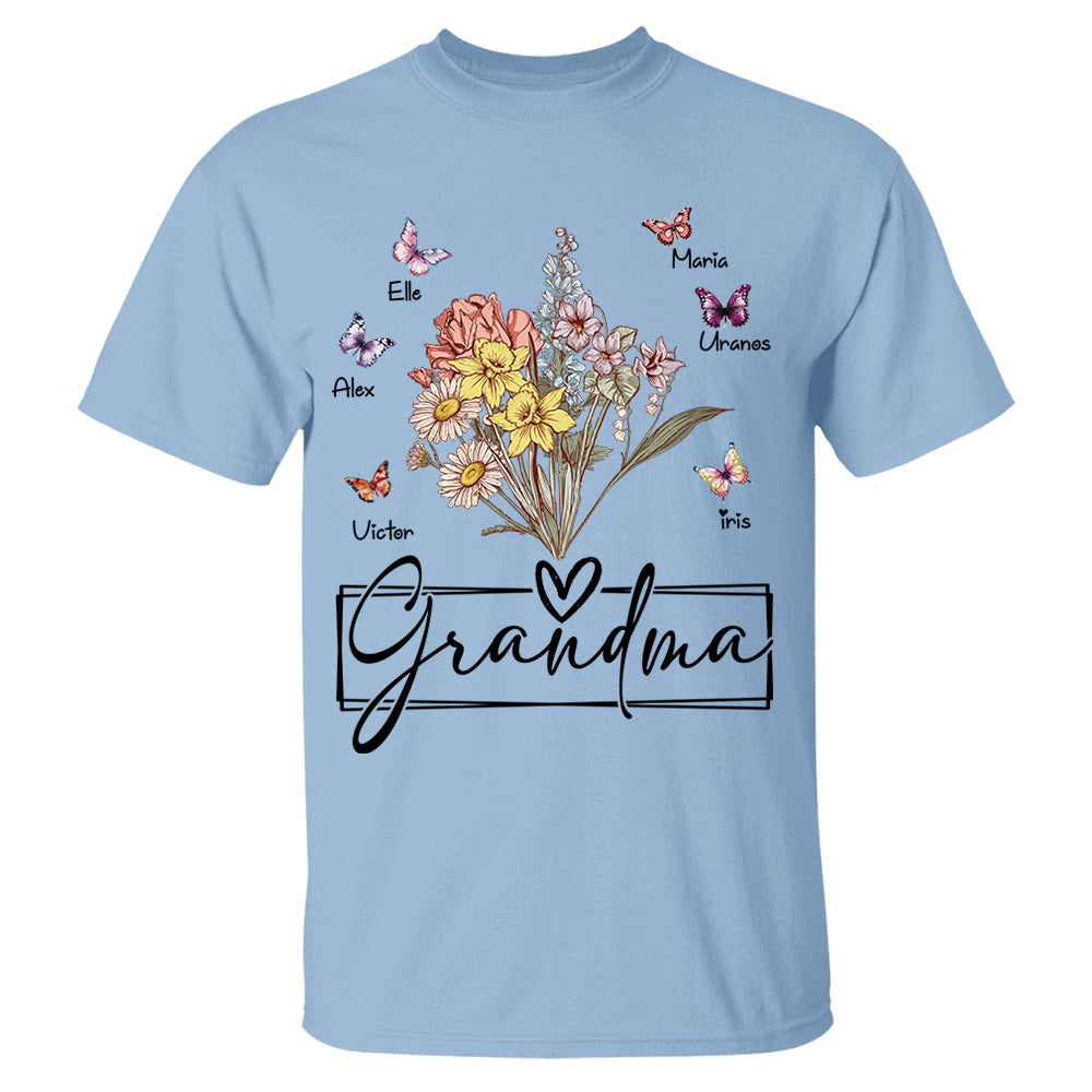 Personalized Wildflower Grandma And Butterfly Kids Shirt - Mother's Day Gift- 03.08.2026