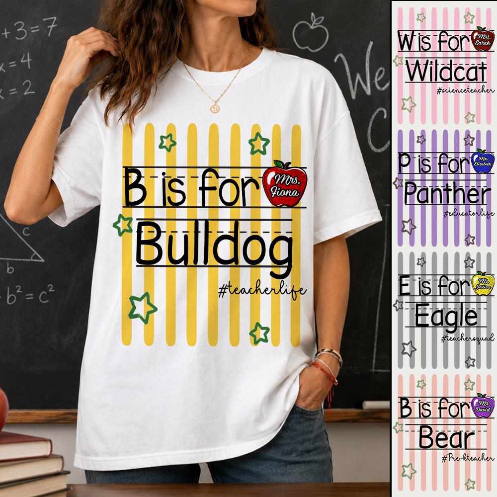 Nh00-Personalized Retro Stripe School Mascot Custom Apple Name Teacher T-Shirt, Custom Gifts For Teacher Nh00-01.08.2026