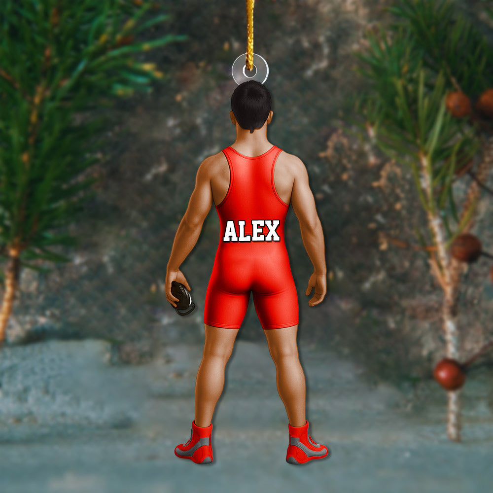 Personalized Wrestling Acrylic Christmas Ornament, Custom Name Wrestler Ornament Li29