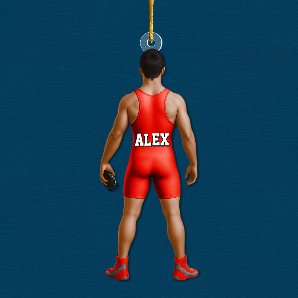 Personalized Wrestling Acrylic Christmas Ornament, Custom Name Wrestler Ornament Li29