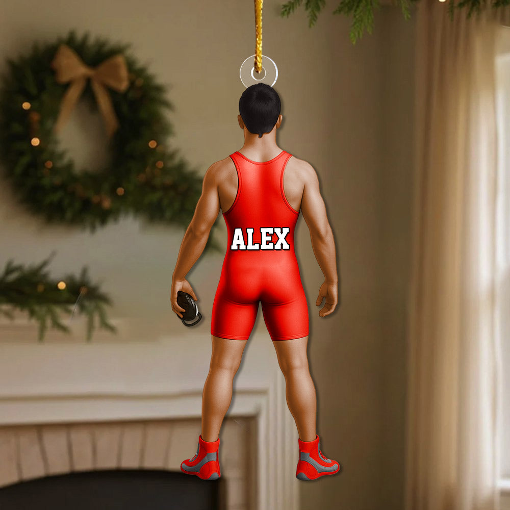Personalized Wrestling Acrylic Christmas Ornament, Custom Name Wrestler Ornament Li29