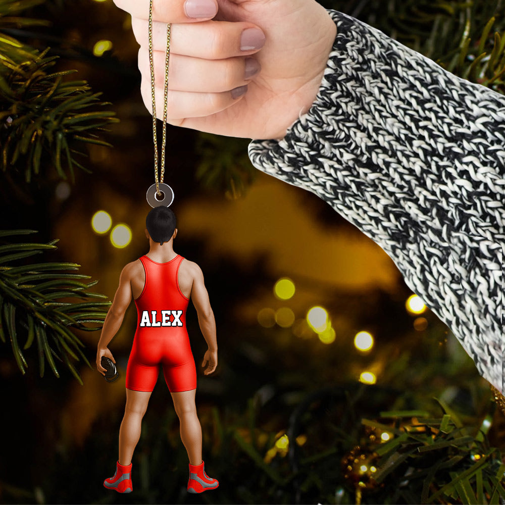 Personalized Wrestling Acrylic Christmas Ornament, Custom Name Wrestler Ornament Li29
