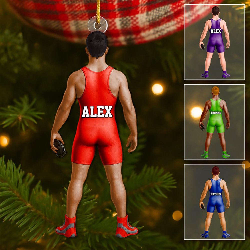 Personalized Wrestling Acrylic Christmas Ornament, Custom Name Wrestler Ornament Li29