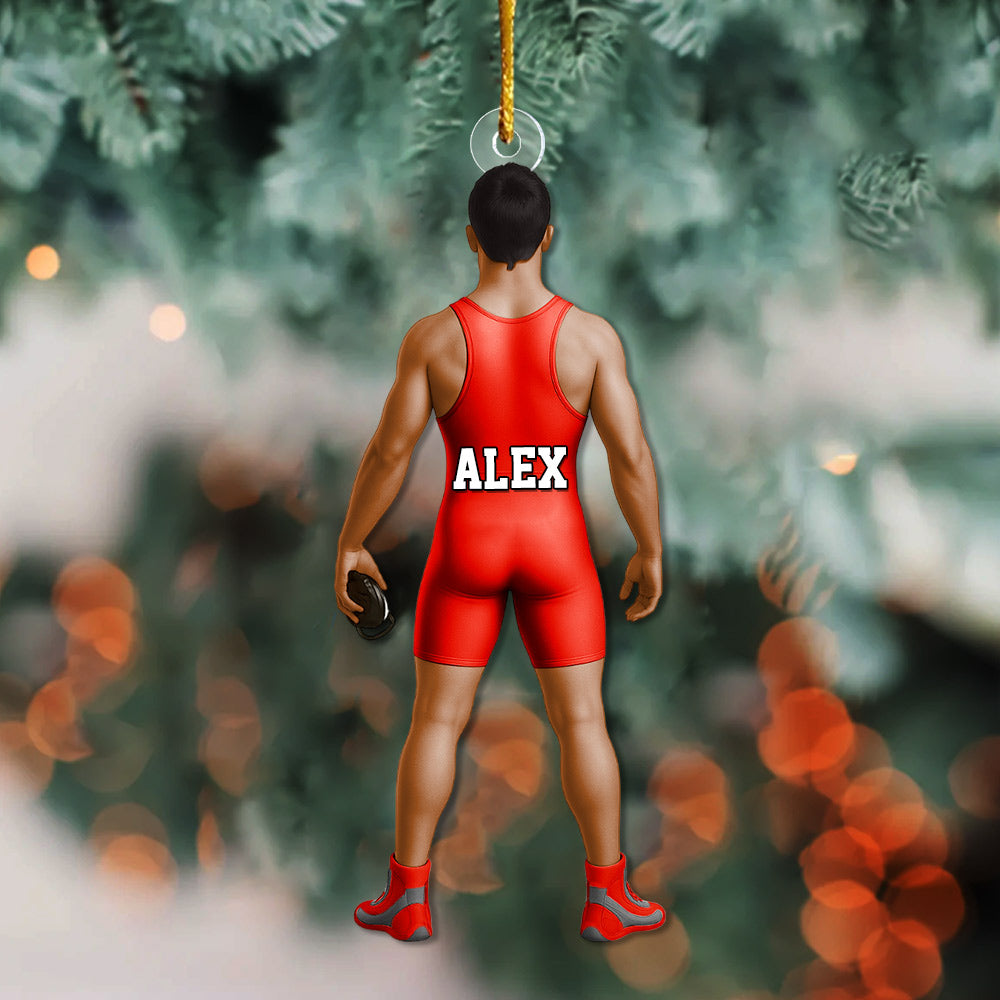 Personalized Wrestling Acrylic Christmas Ornament, Custom Name Wrestler Ornament Li29