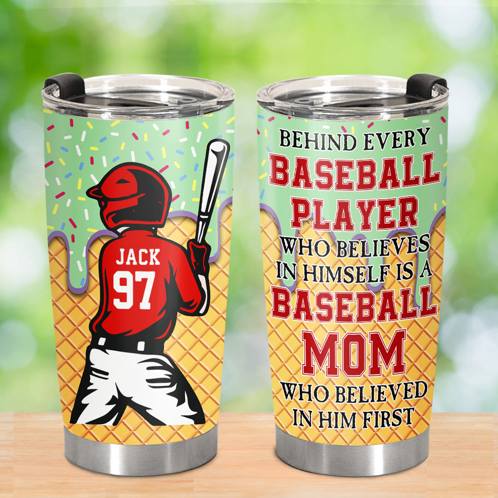Personalized Ice Cream Drip Baseball Tumbler, Baseball Mom Behind Every Baseball Player, Gift For Baseball Lover A2110 Tu20